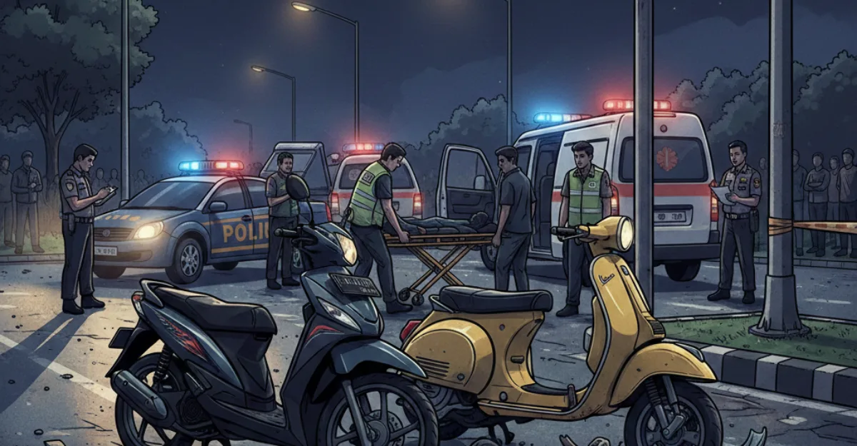 Ilustrasi kecelakaan dua sepeda motor di Jl. Tampomas Sumedang pada Minggu (22/2/2026)