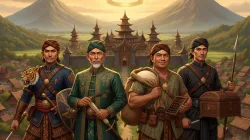 Ilustrasi gambar: Keempat Punggawa Pajajaran yang membawa Mahkota Binokasih Sanghyang Pake ke Kerajaan Sumedang Larang