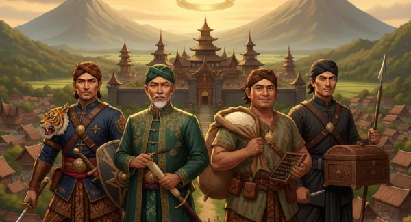 Ilustrasi gambar: Keempat Punggawa Pajajaran yang membawa Mahkota Binokasih Sanghyang Pake ke Kerajaan Sumedang Larang