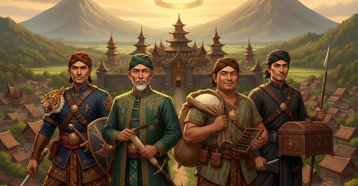 Ilustrasi gambar: Keempat Punggawa Pajajaran yang membawa Mahkota Binokasih Sanghyang Pake ke Kerajaan Sumedang Larang