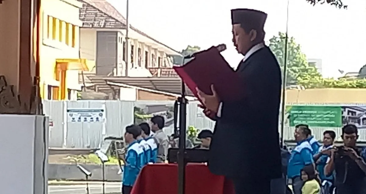 Bupati Sumedang, Dony Ahmad Munir saat menyampaikan sambutannya di Hari Lahir Pancasila 2026 pada Senin (1/6/2026)